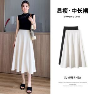 Váy Chữ a Cạp Cao Màu Trắng Cho Nữ Mùa Hè 2025 Váy Công Sở Che Bụng Dáng Ôm Vừa Vặn Váy Midi Thường Ngày