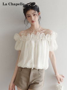 La Chapelle | Off-Shoulder Lace Trim Short Sleeve Slimming Shirt