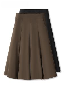 กระโปรงจีบเอวสูงทรงหลวม La Chapelle สำหรับผู้หญิง ฤดูใบไม้ร่วง 2025 กระโปรงทรงเอทรงเข้ารูป กระโปรงทรงเอ กระโปรงทรงเอ