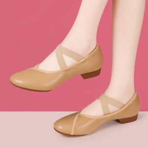 Dancing Shoes Womens Mid and Low Heel Soft Bottom Breathable Leather Square Dance Shoes Outdoor Adult Classical Dance Teachers Shoes Dancing Shoes