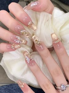Manxisi Handmade Butterfly Design Diamond Nail Art Wearable False Nails Bling Bling Nail Pieces High-End Sensation Nail Stickers