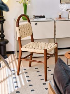 Cannassa Wooden Rope Woven Dining Chair French Mid-century Style Leisure Living Room Designer Chair Vivi Chair No Armrests