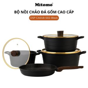 Bộ 4 nồi chảo đá gốm cao cấp đa năng Mitomo DSP CA018-S02-Pink chống dính vượt trội an toàn sức khỏe - Hàng chính hãng