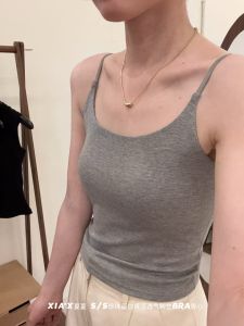 Pearl Protein Integrated Womens Tank Top with Chest Pad Inner And Outer Wear Slim Fit Base Shirt Backless Commute Style