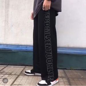 กางเกงขายาวผู้ชายกางเกงขาตรงเอวสูง กางเกงหลวมเอวยางยืดสไตล์เกาหลีแฟชั่นสตรีทฮิปฮอปกางเกงคู่