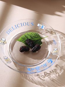Original New Chinese Style Dessert Plate: Beautiful Glass Flat Plate for Photography Cute Animal Series Pattern Round Shape