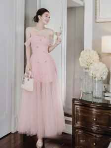 Elegant Off-shoulder Dress Mesh Gown