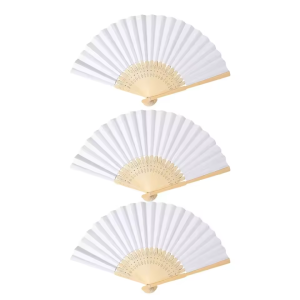 White Wedding Hand Fan Bamboo Foldable Paper Fan Portable DIY Calligraphy Painting Practice Paper Bamboo Fan Wedding Custom Gift
