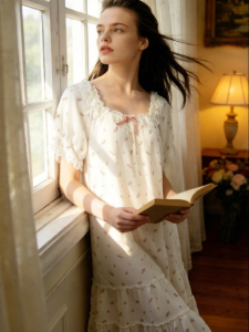 GAINREEL | Summer Short Sleeve Lace Nightgown with Floral & Comfort