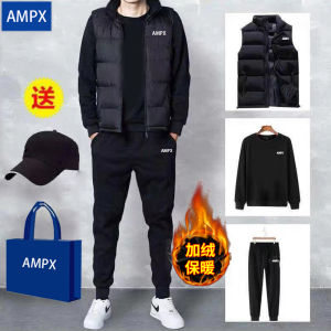 2025 New plus Size Mens Cotton Fleece Lined Thickened Winter Sportswear Set Casual round Neck Hoodie for Daily Use And Exercise