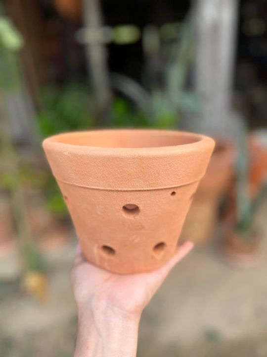 กระถางกล้วยไม้ดินเผา 6.5 นิ้ว แขวนได้ กะทัดรัด