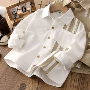 Boys Long Sleeve Cotton Shirt White Pure Cotton Breathable Comfortable Spring Autumn Fashionable Korean Style Childrens Clothing