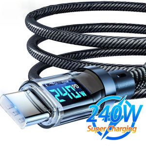 240W Type C Fast Charging Cable For iPhone 16 USB C Mobile Phone LED Display Cables For Samsung Data Cord For Huawei Oppo Vivo