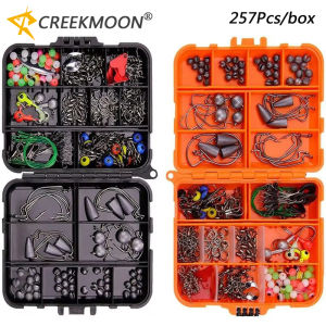 257pcs/Box Fishing Connector Accessories Kit with Fishing Swivels Snaps Sinker Slides Fishing Line Beads Set Tackle Organizer