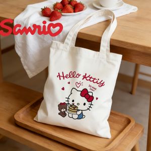 Sanrio | 1PC Hello Kitty "Its Snack Time!" Canvas Tote Eco Shoulder Bag