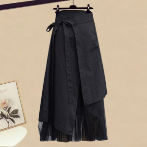 Spring Collection High Waist Midi Skirt And Lace Blouse Workwear Two Piece Set Womens Fashion Ensemble Long Sleeve Commute Style