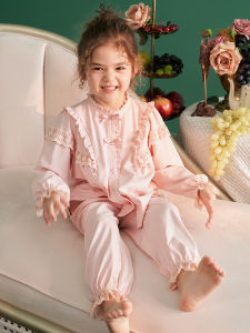 Princess Style Long Sleeve Cotton Pajamas Set for Girls Childrens Home Clothes Cute Baby Girl Spring Autumn Seasonal Wear