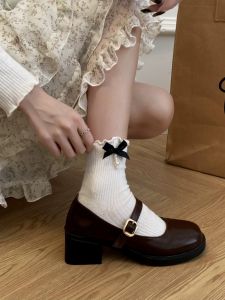 Black Retro Mary Jane Shoes Womens 2024 New Spring Autumn French Style Chunky Heel Versatile Leather Shoes British Style Single Shoes