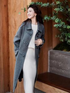 K-style Loose All-Match Commute Woolen Outwear 2024 Autumn and Winter Horn Button Niche Style Mid Length Long Length Woolen Coat