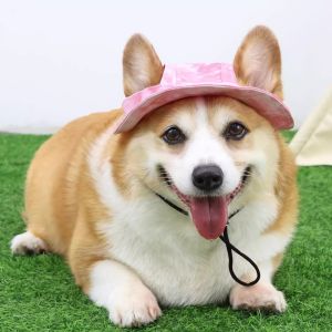 Dog Cotton Sun Hat With Ear Holes Round Brim Puppy Kitten Bucket Hat Outdoor Sun Protection Pet Caps for Small Medium Cat Dogs