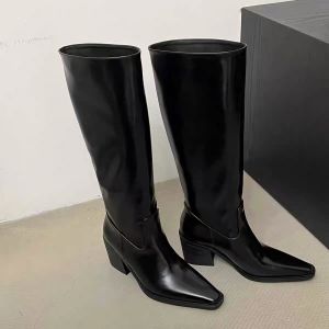 High Heel Long Boot Womens Genuine Leather Square Head Large Tube Knight Boot Crazy Star Cluster Fashionable All-Season Boot