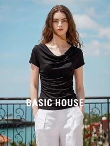 Basic House | Scoop Neck Slim Fit Tencel Summer Thin T-shirt