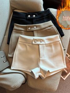 GUZILIAN | High Waist Slimming Boot Shorts Womens Fashionable Double Buckle Fleece Lined Alluring Commuter Style Korean Version Short Pants