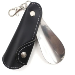 ZOMAKE Metal Shoe Horn Mini Shoe Horns Shoe Lifter Portable Travel ShoeHorn with Leather Handle Deduction Shoehorn for Keychain