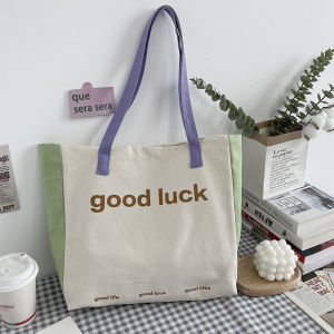 Casual Canvas Handbag Womens Single Shoulder Bag Korean Harajuku Ulzzang Style Summer New Ins Simple Fashion Tote Bag