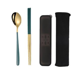 Portable Korean Style Stainless Steel Cutlery Set Student Storage Box Spoon Chopsticks Steak Knife Fork Three Piece Set