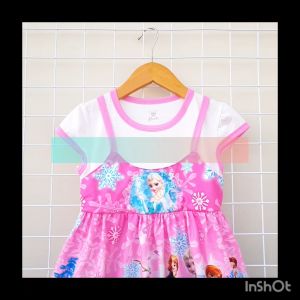 Dress Anak Perempuan Frozen Full Printing / Daster Frozen Anak Cewek Usia 4 - 9 Tahun [Bella]