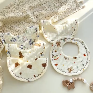 Yếm Tròn Xô Muslin 6 Lớp Cho Bé Dày Dặn Thấm Hút Tốt Mềm Mại Bấm Nút Tiện Lợi Yếm Xô Tròn Cho bé