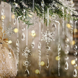 10Pcs Acrylic Crystal Snowflake Simulation Icicles DIY Christmas Tree Ornaments Christmas New Year Party Home Decoration