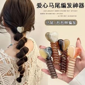 Japanese Style Simple Bubble Braid Headband Female 2024 New Arrival Fancy Heart Phone Line Hair Ring Ponytail Hair Braiding Artifact