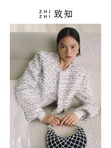 เสื้อแจ็คเก็ตผู้หญิง ZHIZHI ทรงสั้นสไตล์สตรีท คอตั้ง ทรงหลวม ทรงตรง ปกติ แขนยาว สีพื้น ผ้าขนแกะผสม