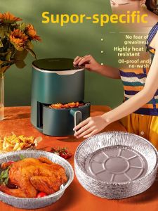 Food Grade Aluminum Foil Baking Paper for Air Fryer BBQ Tray Home Use round Aluminum Foil Pad Oil Absorption Kitchen Tool