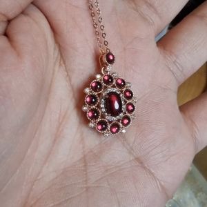 Oval Halo Garnet Rose Gold-Plated s925 Sterling Silver Necklace
