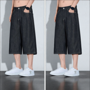 Mens Tencel Summer Slim Fit Loose Jean 3/4 Length