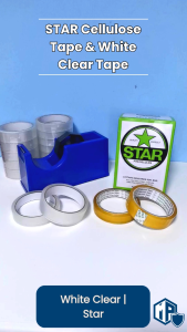 STAR & White Clear Cellulose Tape 18mm 24mm | Biodegradable Stationery Tape | Office Tape | Clear Adhesive Tape | Easy Tear Transparent Tape for Packing Sealing & Craft