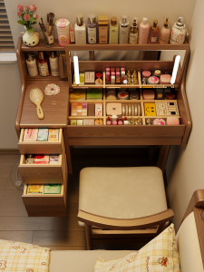 DONGMU | Solid Wood Flip-top Compact Vanity and Desk Combo