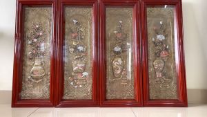 Tranh Tứ Bình Đông Bích Hồng Cúc Sen Mai Bằng Đồng Khung Gỗ Thịt Kích Thước 40x100cm - Quà Tặng Tân Gia Đẹp Và Ý Nghĩa