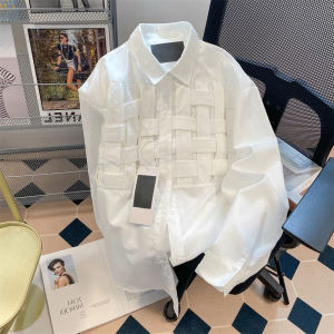 PAZHAOLANG | Personalized Knit Design Long Sleeve Shirt White