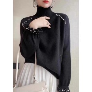 Elegant High-end French Design Heavy Beaded Wool Sweater