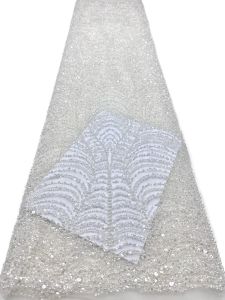 OLEVO | French Lace Fabrics High Quality African Beaded Embroidered Nigerian Sequins Tulle Lace 5 Yards For Sewing Party Dresses AT2845