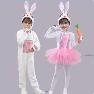 ชุดการแสดงนักเรียนประถมศึกษาปีที่ 6 ชุดกระต่ายน้อยลายการ์ตูน ชุดเต้นรำกระต่ายน้อยสีขาว ชุดการแสดงสัตว์ ชุดเด็กชายและเด็กหญิง