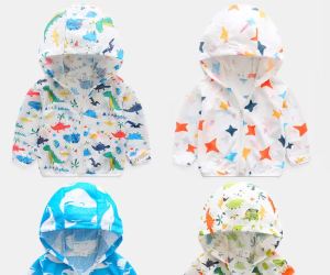 New 2022 Summer Outing Coat   Children Boys and Girls Sun- Clothing Cartoon Printed Breathable Lightweight Hooded Jacket