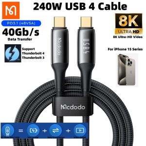 Mcdodo Fast Charging Cable 240W PD USB4 Data Cable PD3.1 Power Line Born for Laptop 8K 60Hz 40Gbps Type C Cable Support TVS Safe Powered with (For iphone 15 Series)