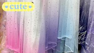 Gradient Tulle Fabric Hanfu Kids Shoot Backdrop Table Runner Shiny Silver Laser Star Moon Sequins Mesh Cloth