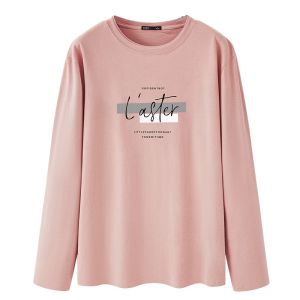 Áo Thun Cotton Nam Mùa Thu Đông Dày Dặn Dài Tay Màu Hồng Thời Trang Áo Lót Lót Lông Cừu Áo Phông Cổ Tròn Thường Ngày