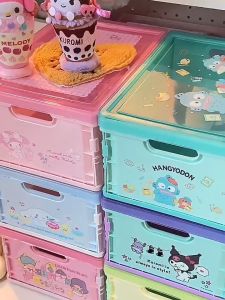 Sanrio ลายการ์ตูน กล่องเก็บของ แบบตั้งโต๊ะ ขนาดเล็ก สามารถพับได้ สําหรับจัดเก็บลิปสติก และของจิปาถะ